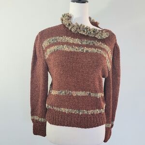 New Handmade Handcrafted Brown Women Cowl Neck Crochet Holiday Sweater Sz Sm/Med